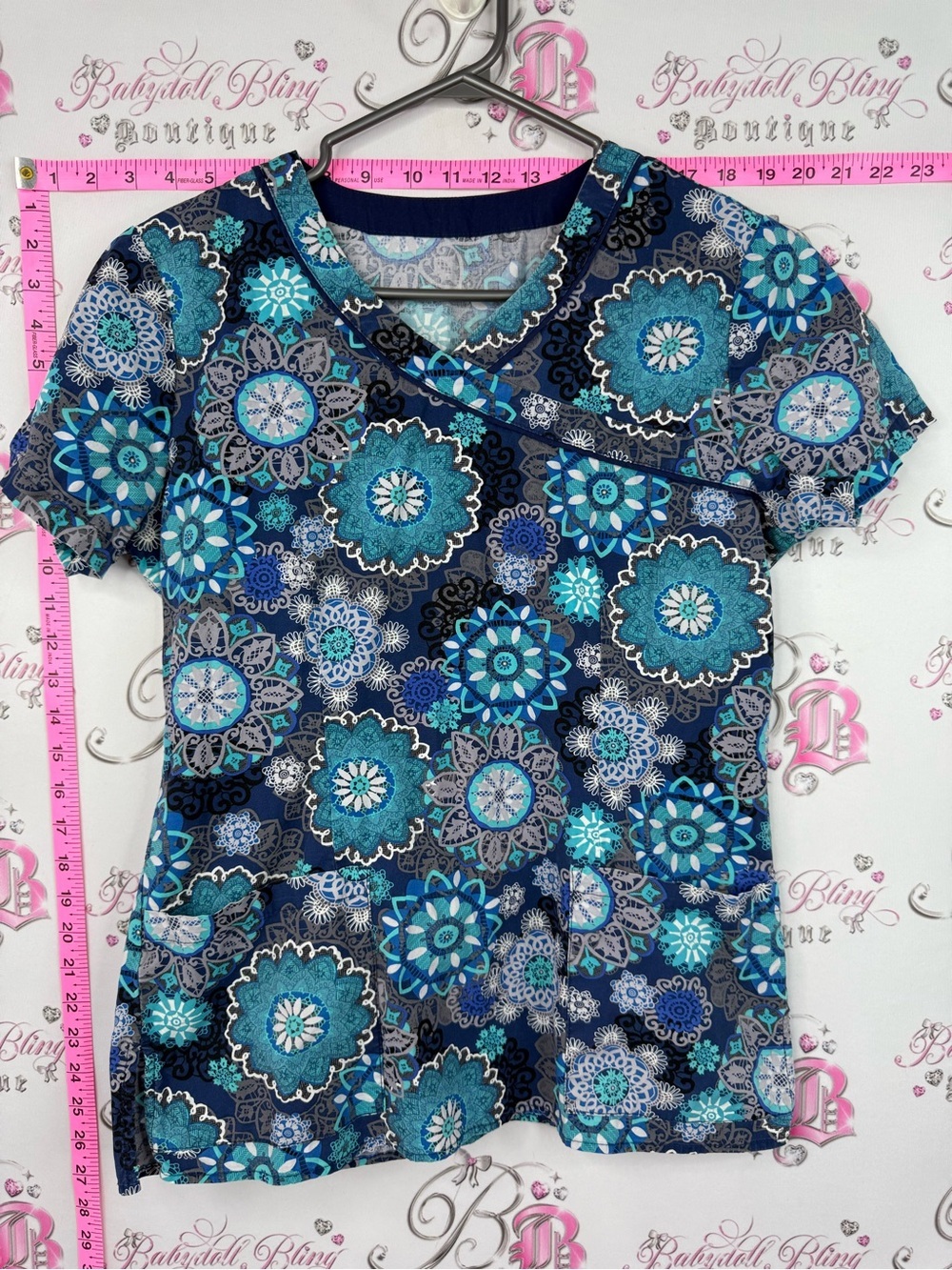 Scrub top tshirt paisley floral Women’s Blue Floral Print Scrub Top